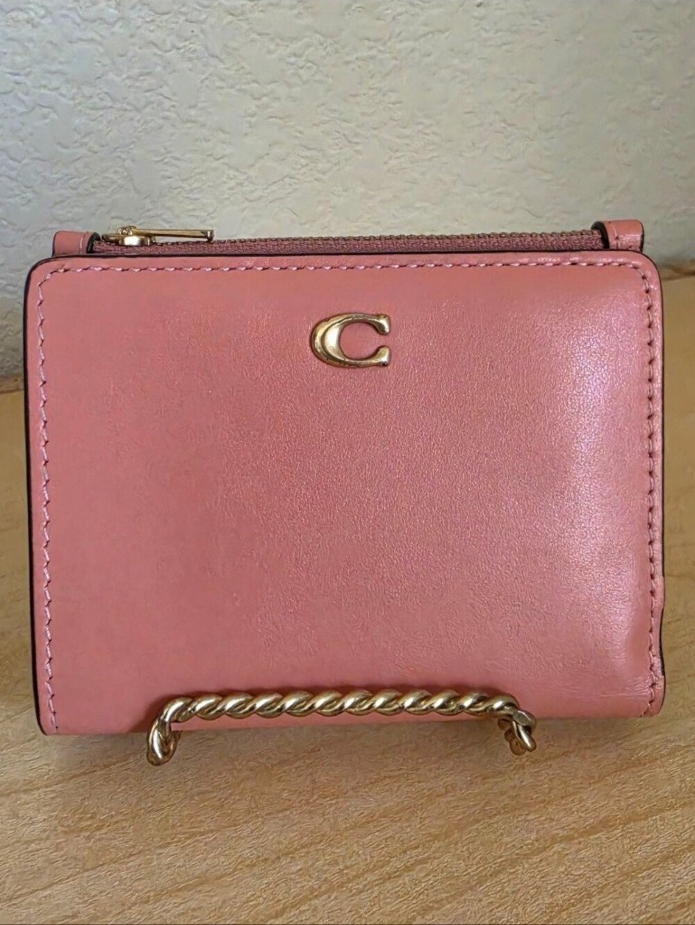 Coach Pink Leather Small Wallet with Gold 'C' Logo